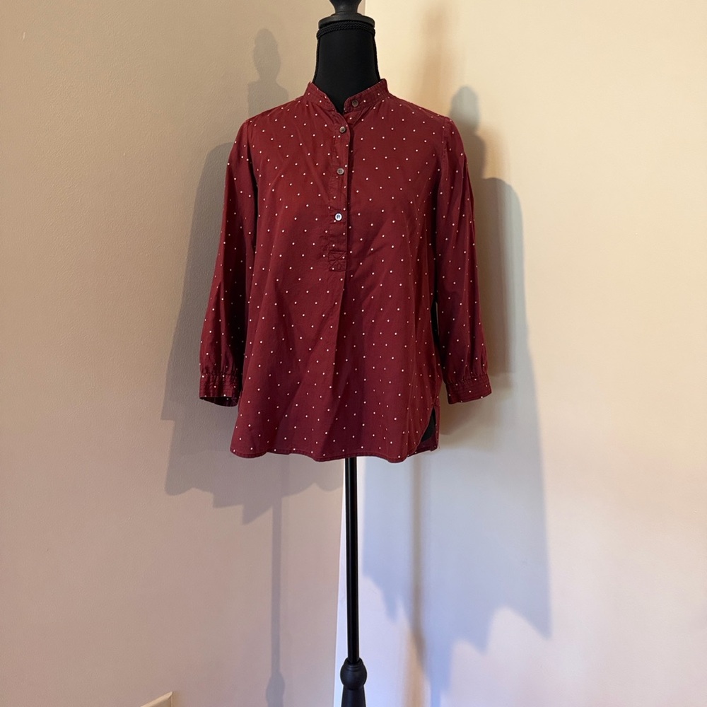 Madewell Maroon Blouse with White Polka Dots